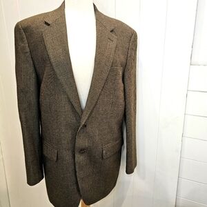 Chaps Men's Lambswool Blazer Houndstooth Size 40R Brown Green Office
